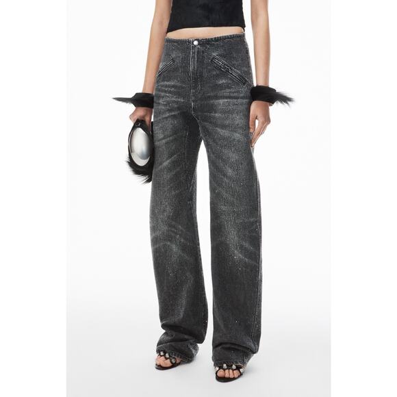 NWT Alexander Wang Rhinestone Embellished Straight-Leg Jeans Dark Blue Size 25